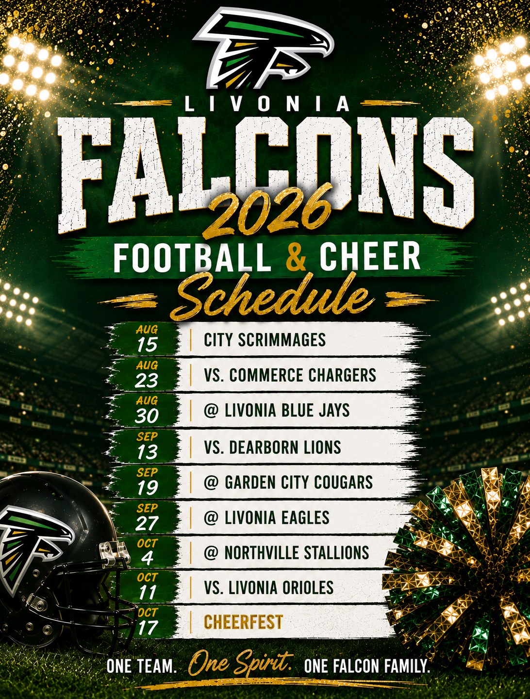 Livonia Falcons 2026 Football & Cheer Schedule
